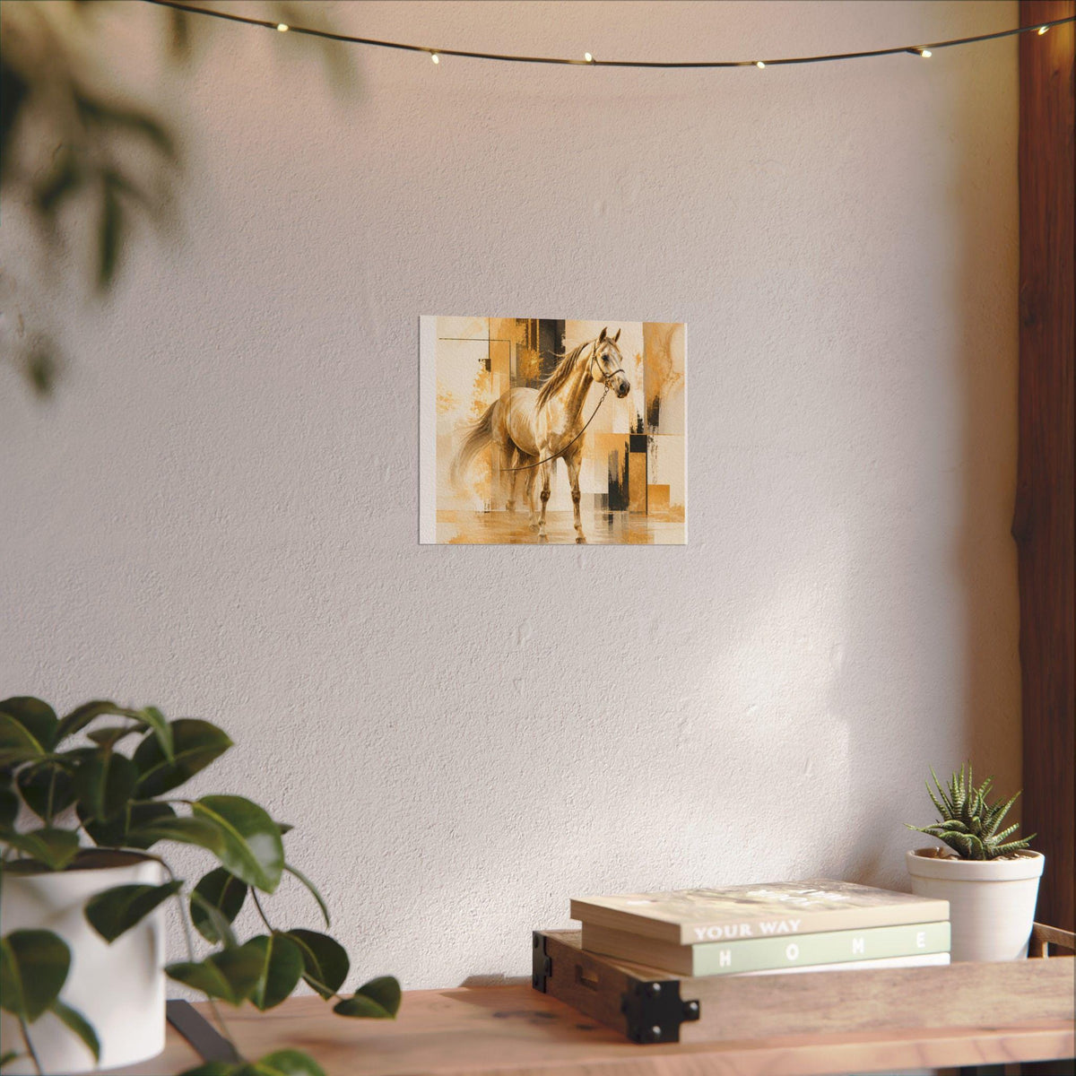 Golden Horse Watercolor Poster | Matte Textured Art Print