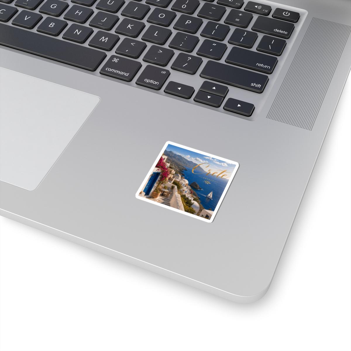 Crete Greece Sailboat Village Scene Vinyl Sticker (Kiss-Cut)