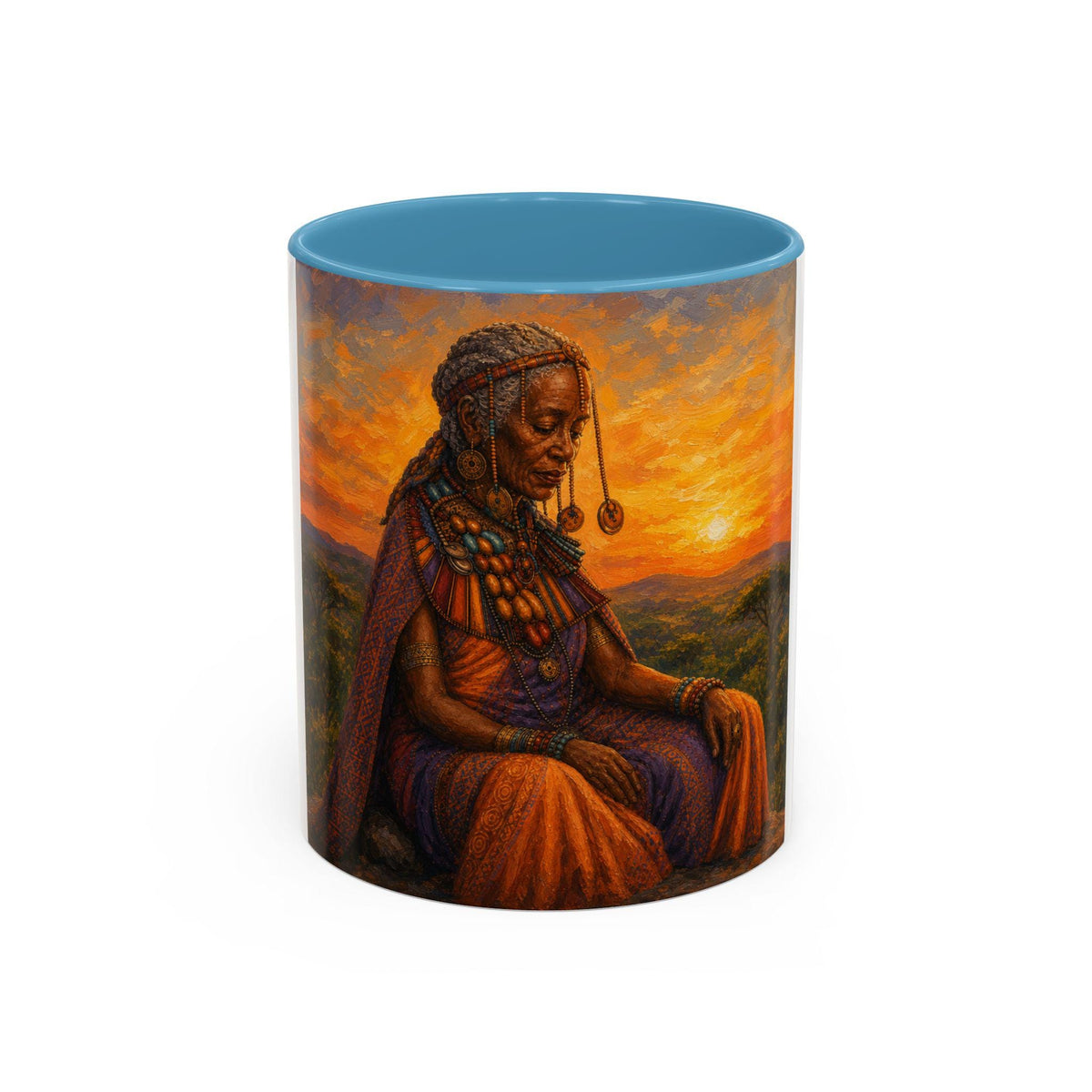 African Queen Sunset Coffee Mug  Regal Tribal Portrait Accent Mug (11/15oz)
