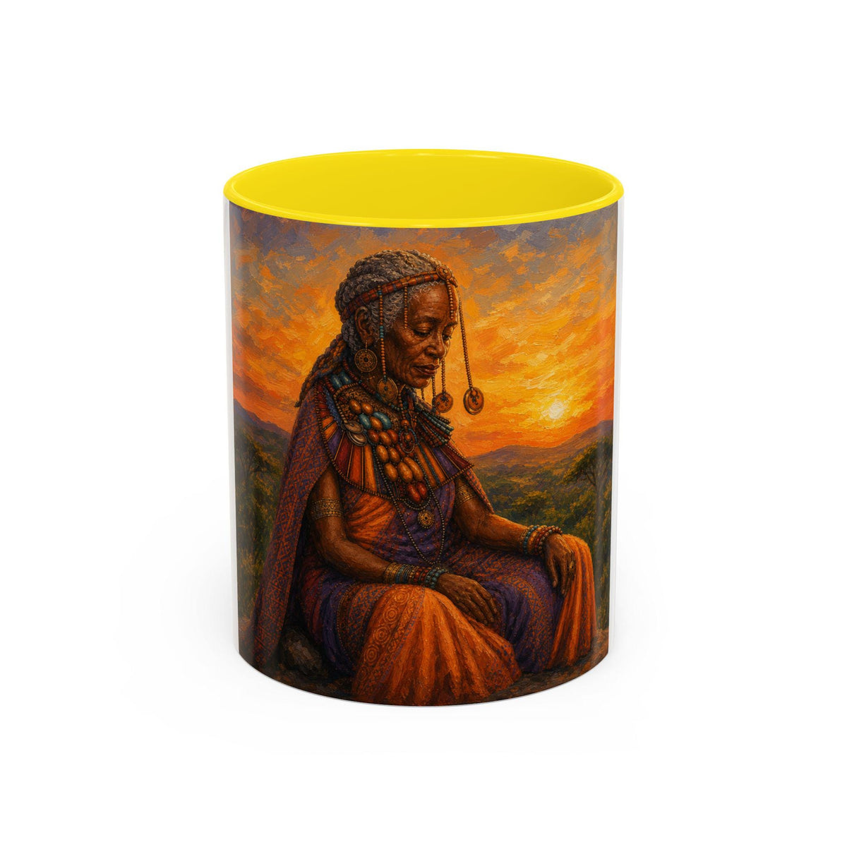 African Queen Sunset Coffee Mug  Regal Tribal Portrait Accent Mug (11/15oz)