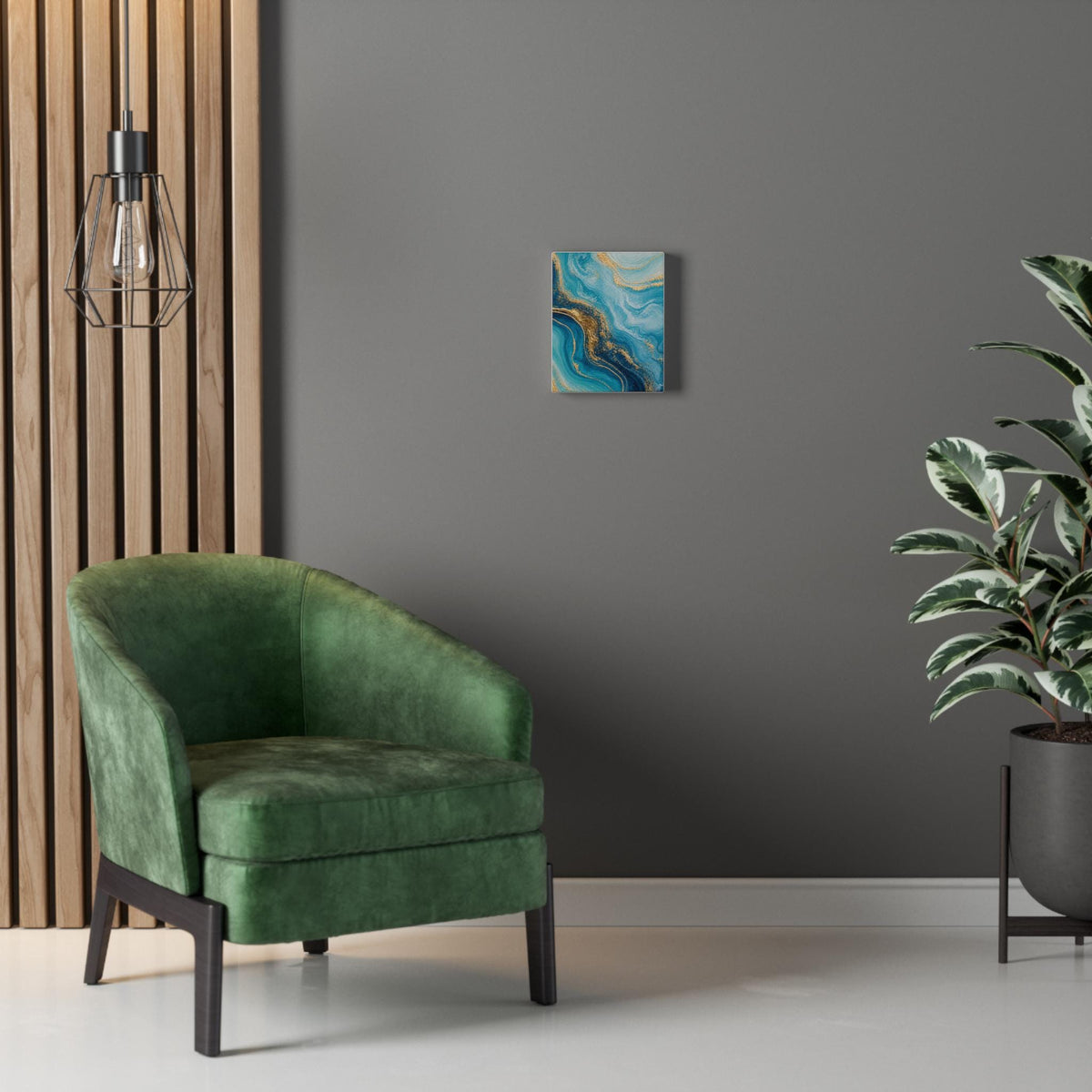 Teal Gold Marble Abstract Stretched Canvas | Ocean Blue Wall Art