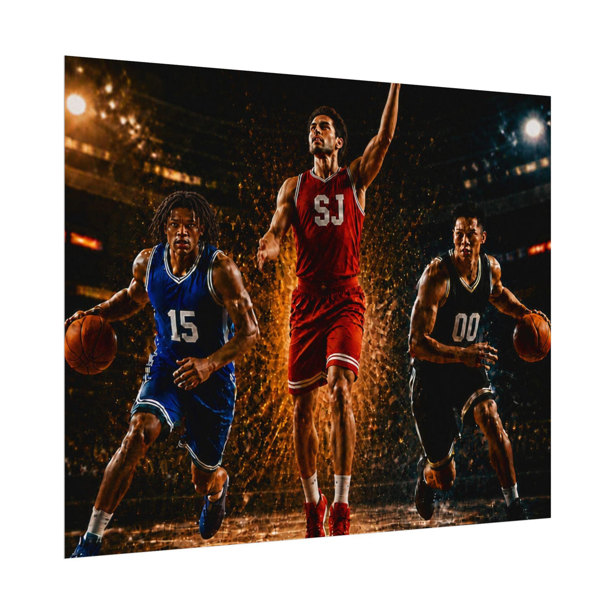 Basketball Players Action Poster | Textured Watercolor Matte Poster