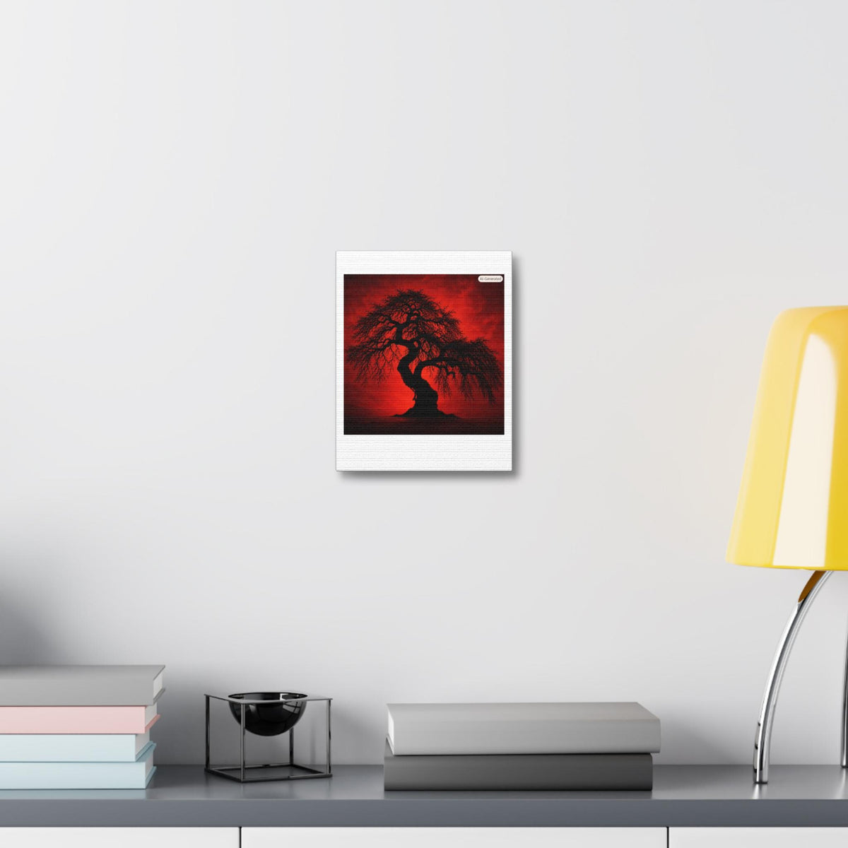 Silhouette Bonsai Tree Stretched Canvas | Red Gothic Landscape Wall Art