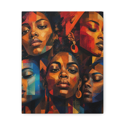 Afrocentric Faces Portrait Canvas | Colorful Geometric Women Wall Art