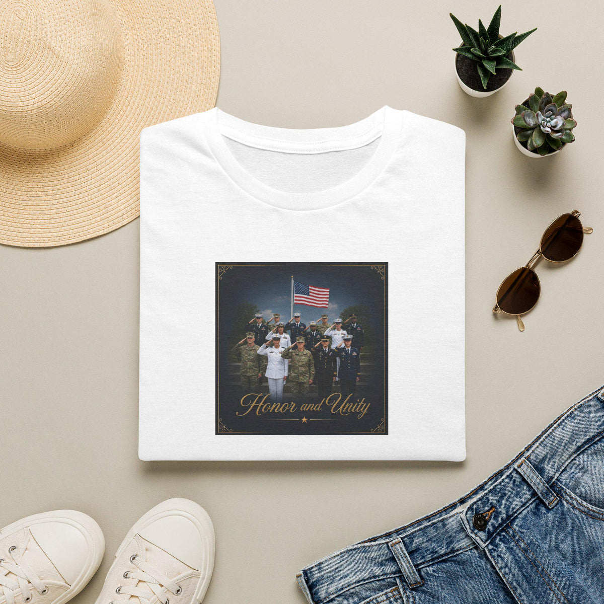 T-Shirt  'Honor and Unity' Patriotic American Flag Vintage Family Tee