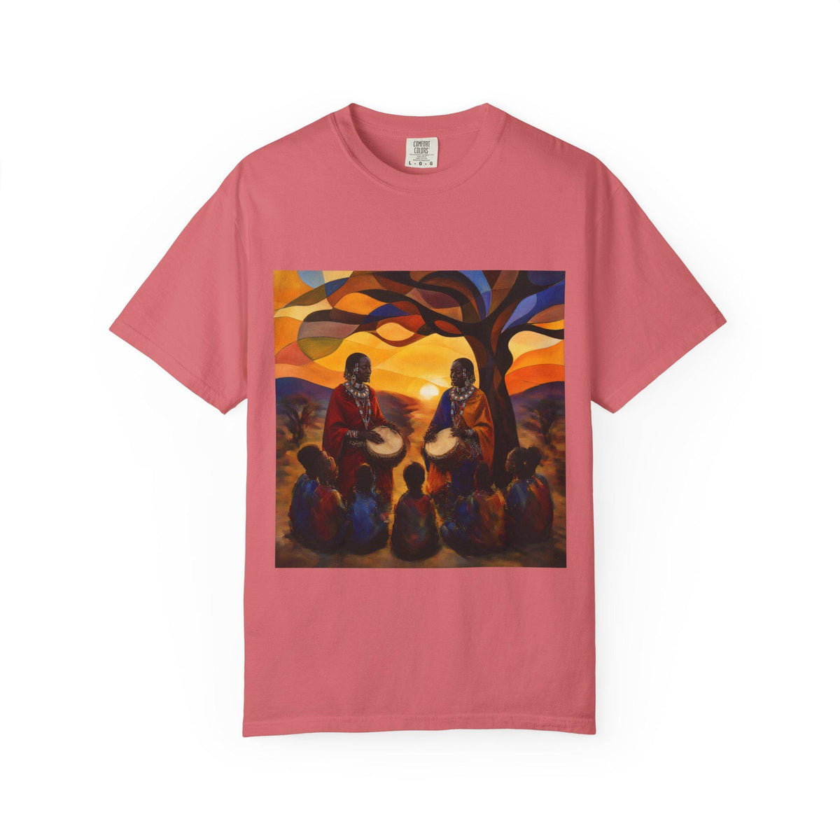 African Drumming Circle T-shirt | Sunset Tree Silhouette