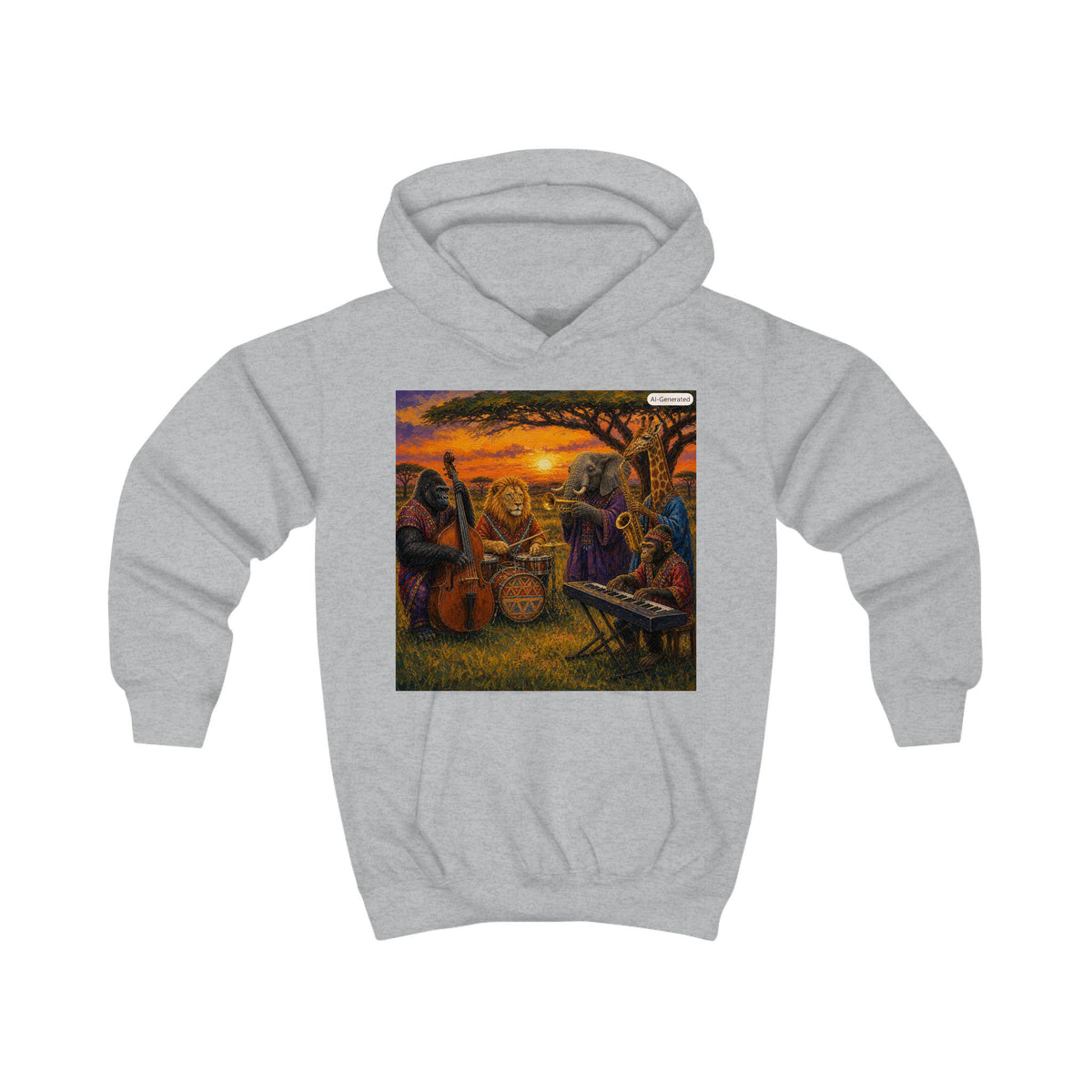 Sunset Jazz Band Kids Hoodie | Retro Saxophone Guitar Scene
