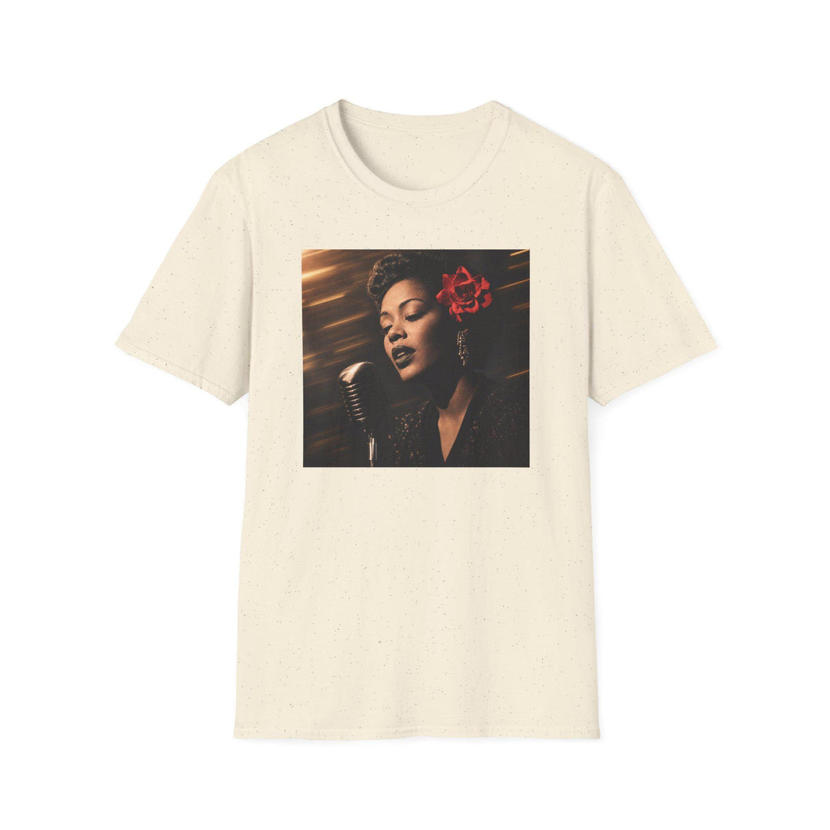 Vintage Jazz Singer T-Shirt  Retro Microphone Portrait with Red Flower