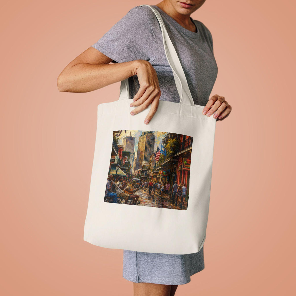 Mew Orleans Street Scene Tote Bag | Urban Market Illustration