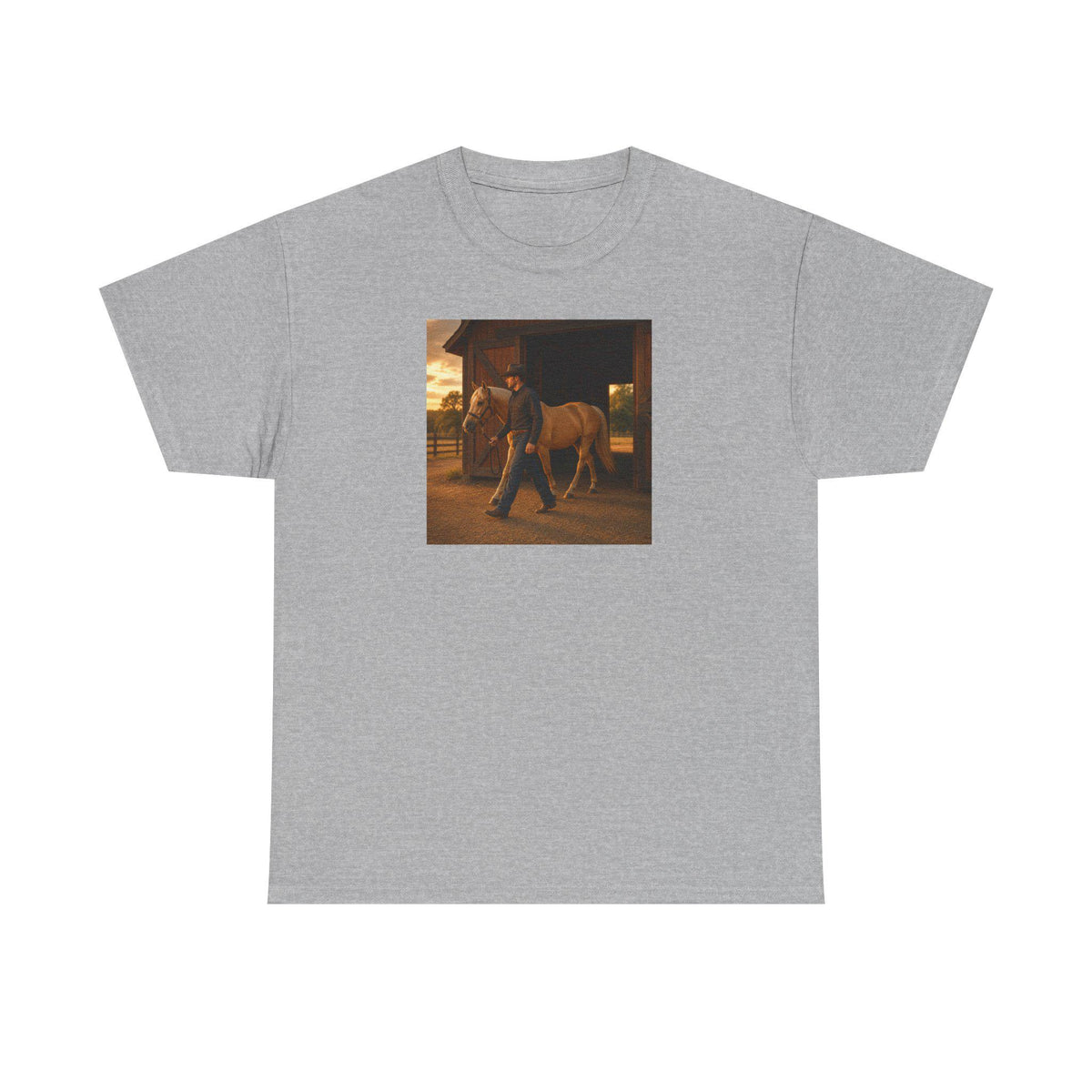 Cowboy and Horse Coming From Barn