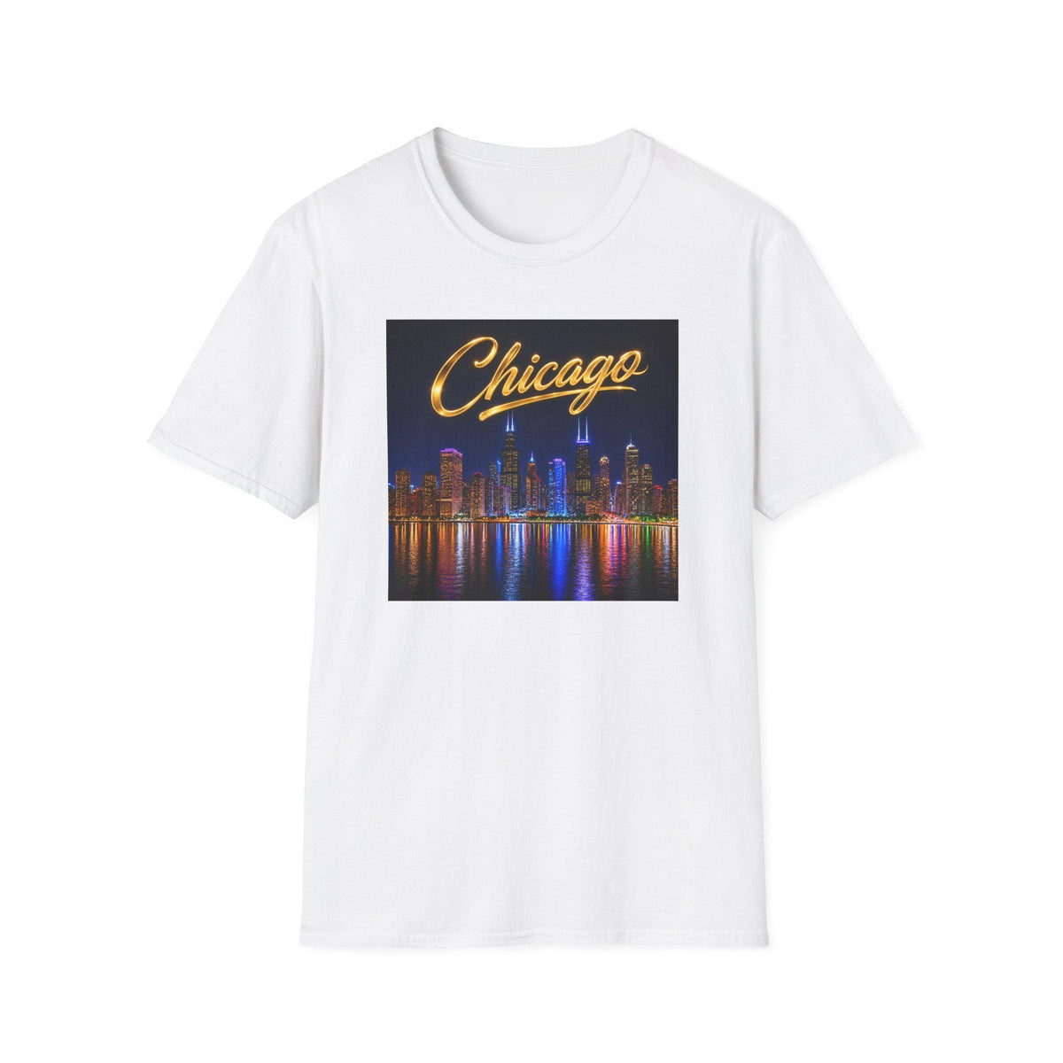 Chicago Skyline T-Shirt  Retro Script City Nightscape Tee
