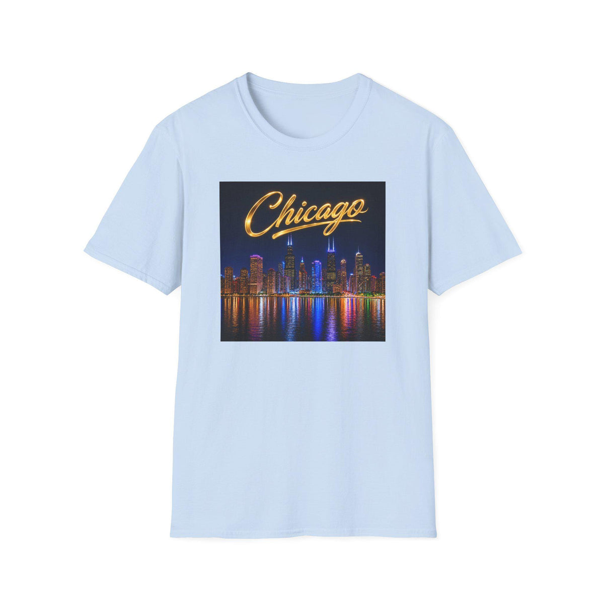 Chicago Skyline T-Shirt  Retro Script City Nightscape Tee