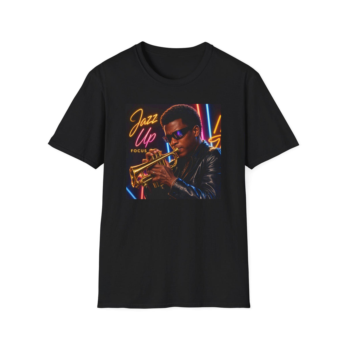 Jazz Up Trumpet Player T-Shirt | Neon Jazz Music Design