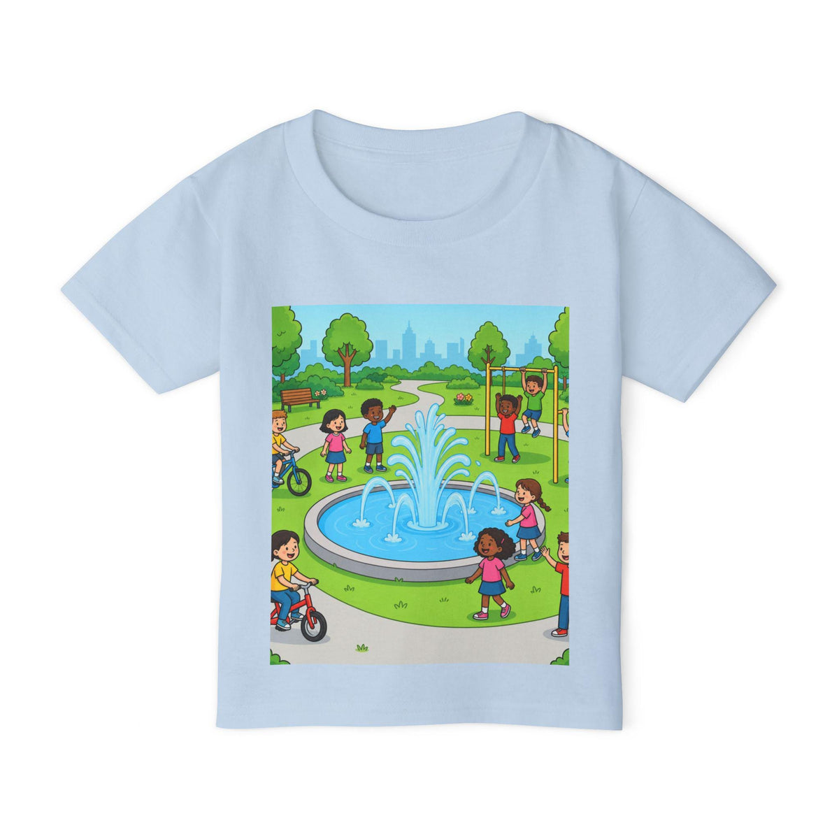 Kids Park Fountain Scene Toddler T-shirt | Playground Illustration
