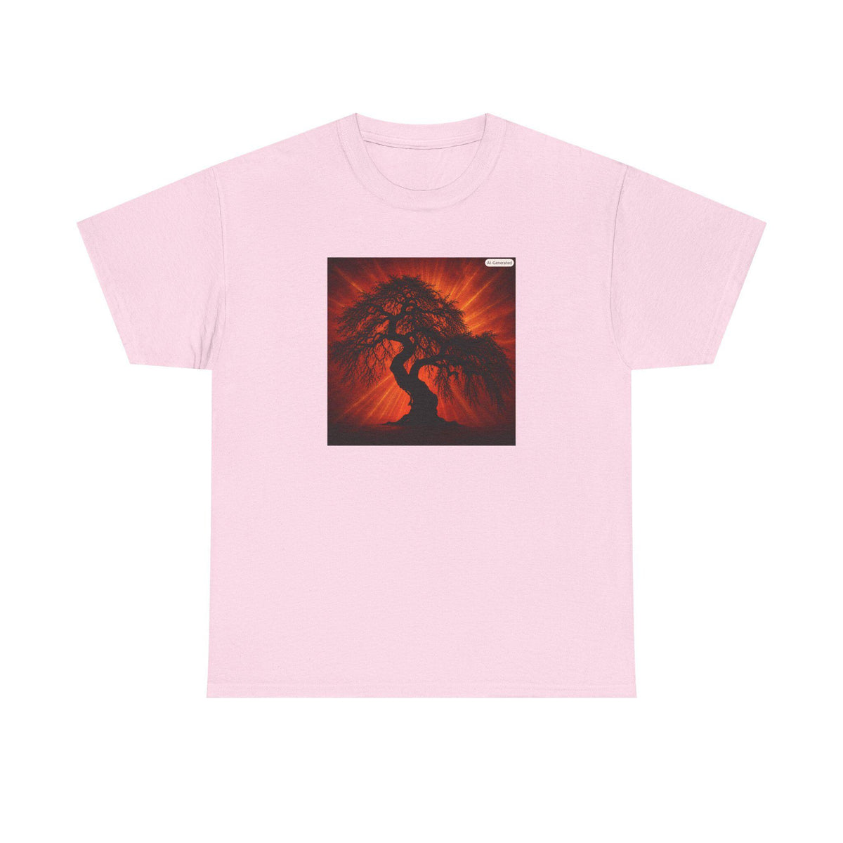 Fiery Bonsai Tree Tee | Zen Tree Silhouette, Sunset Red Graphic Shirt