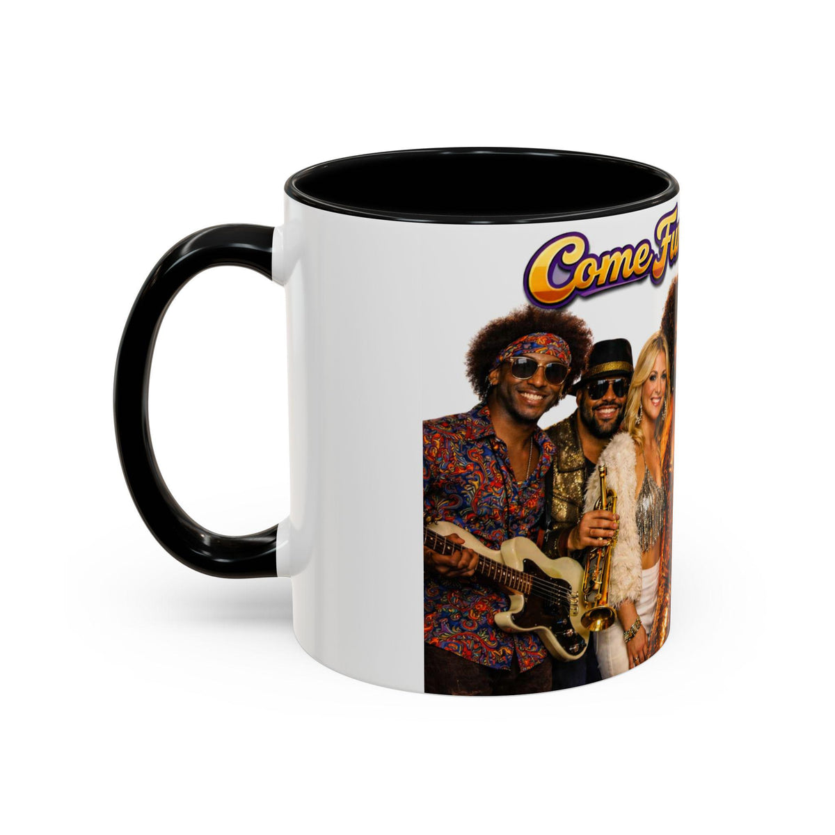 Come Funk With Me Mug | Funk Band Retro Design, Accent Black Handle