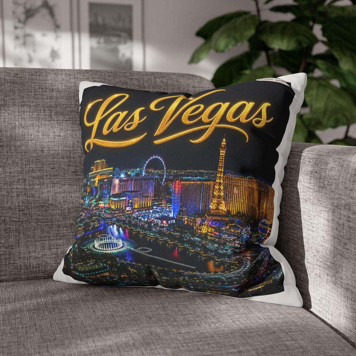 Las Vegas Skyline Pillowcase | Neon Strip Night View Square Pillow