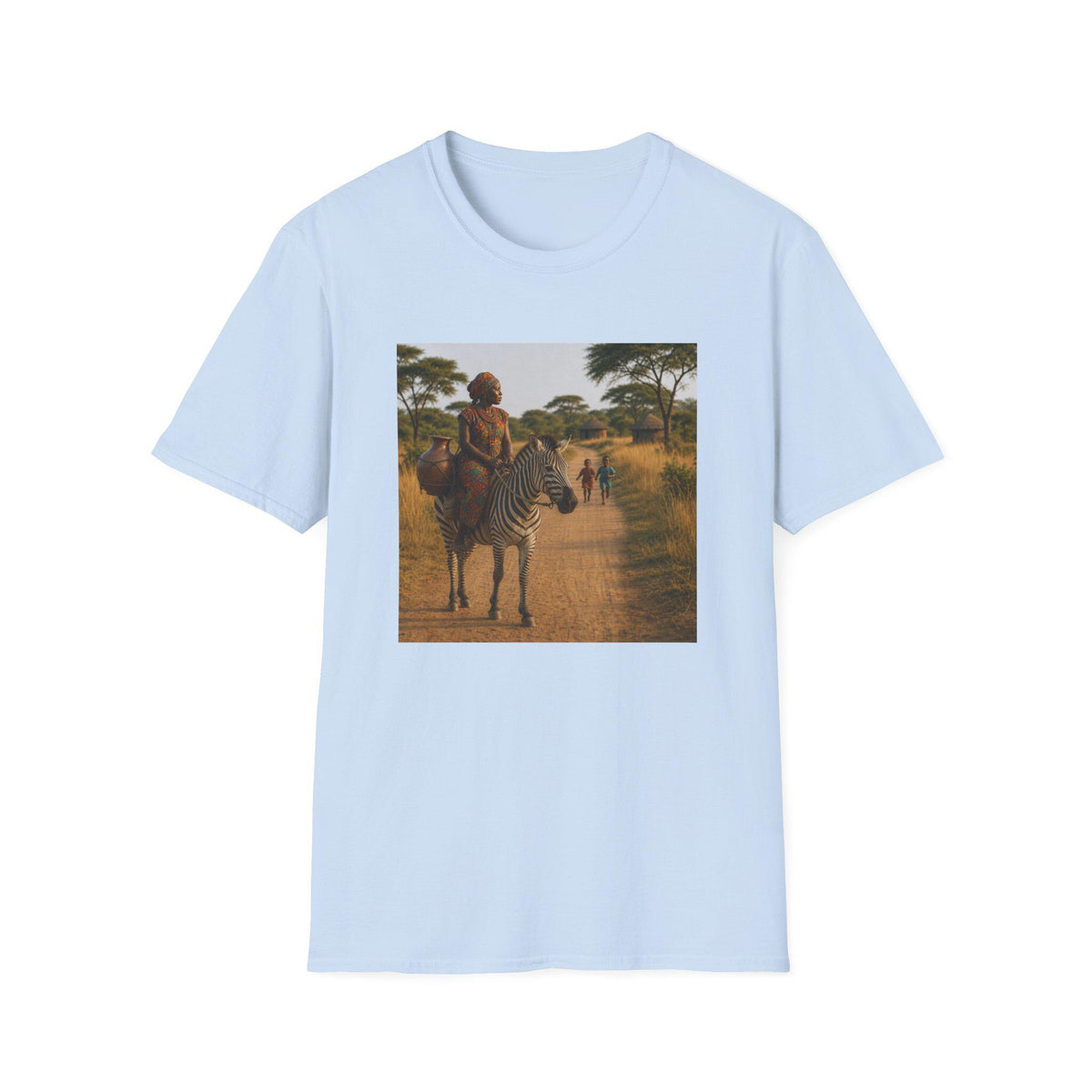 African Safari Scene T-Shirt | Zebra Rider Landscape Print