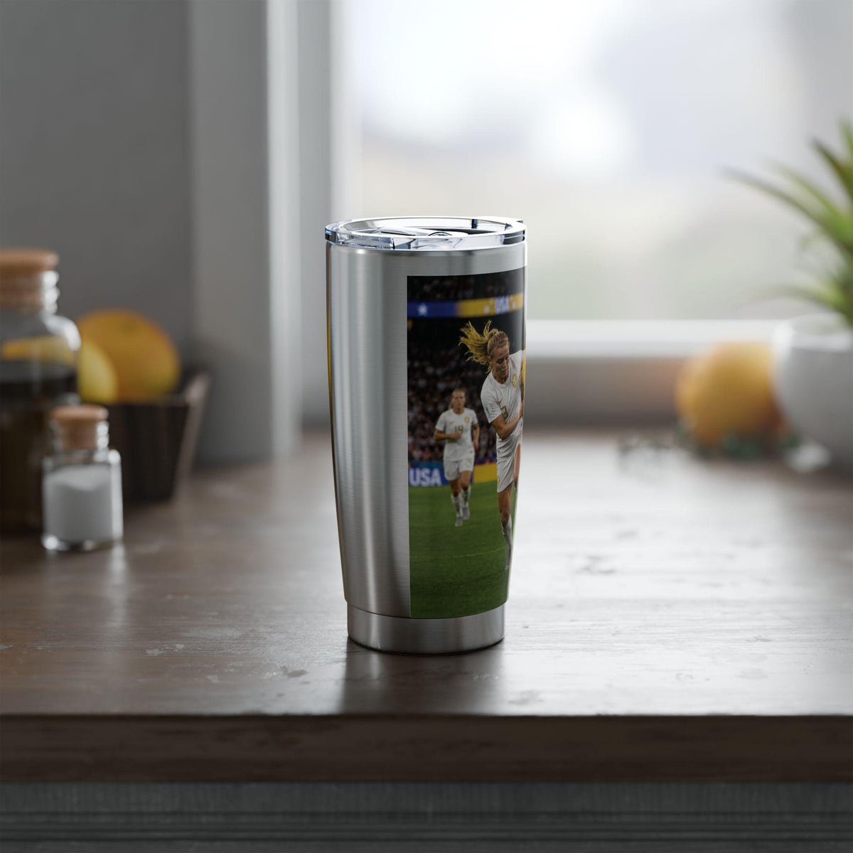 Female Soccer Players action shot Tumbler | 20oz stainless steel travel cup