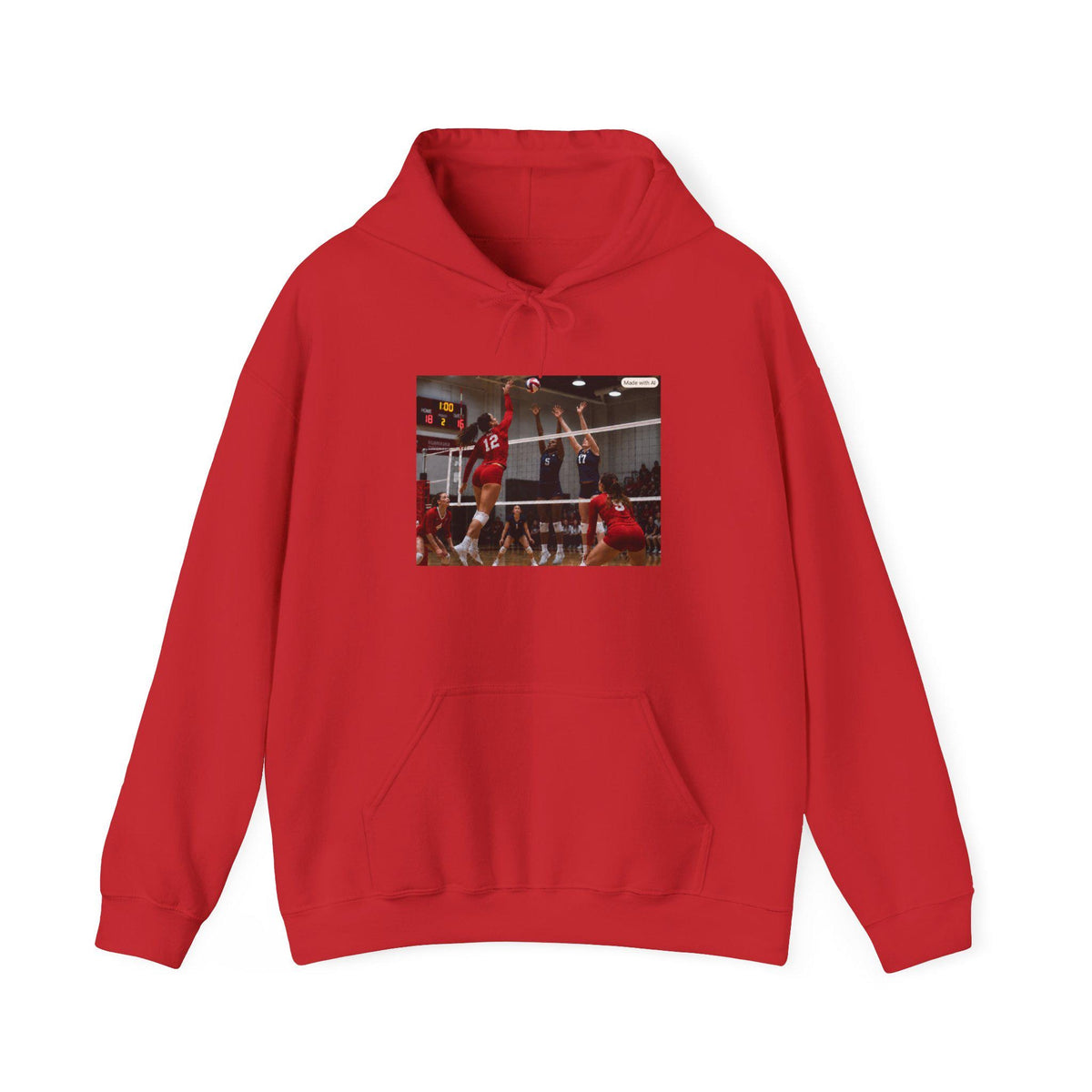 Volleyball Spike Action Hoodie | Volleyball Player Court Scene, Sports Apparel