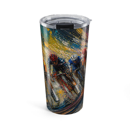 Cycling Race Illustration Tumbler 20oz | Road Bikers Artwork, Sport Travel Cup