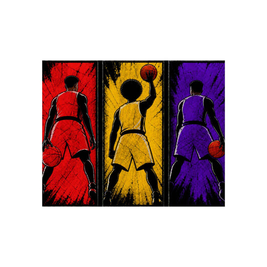 Basketball Players Trio Poster | Sports Art Print, Red Yellow Purple Wall Decor