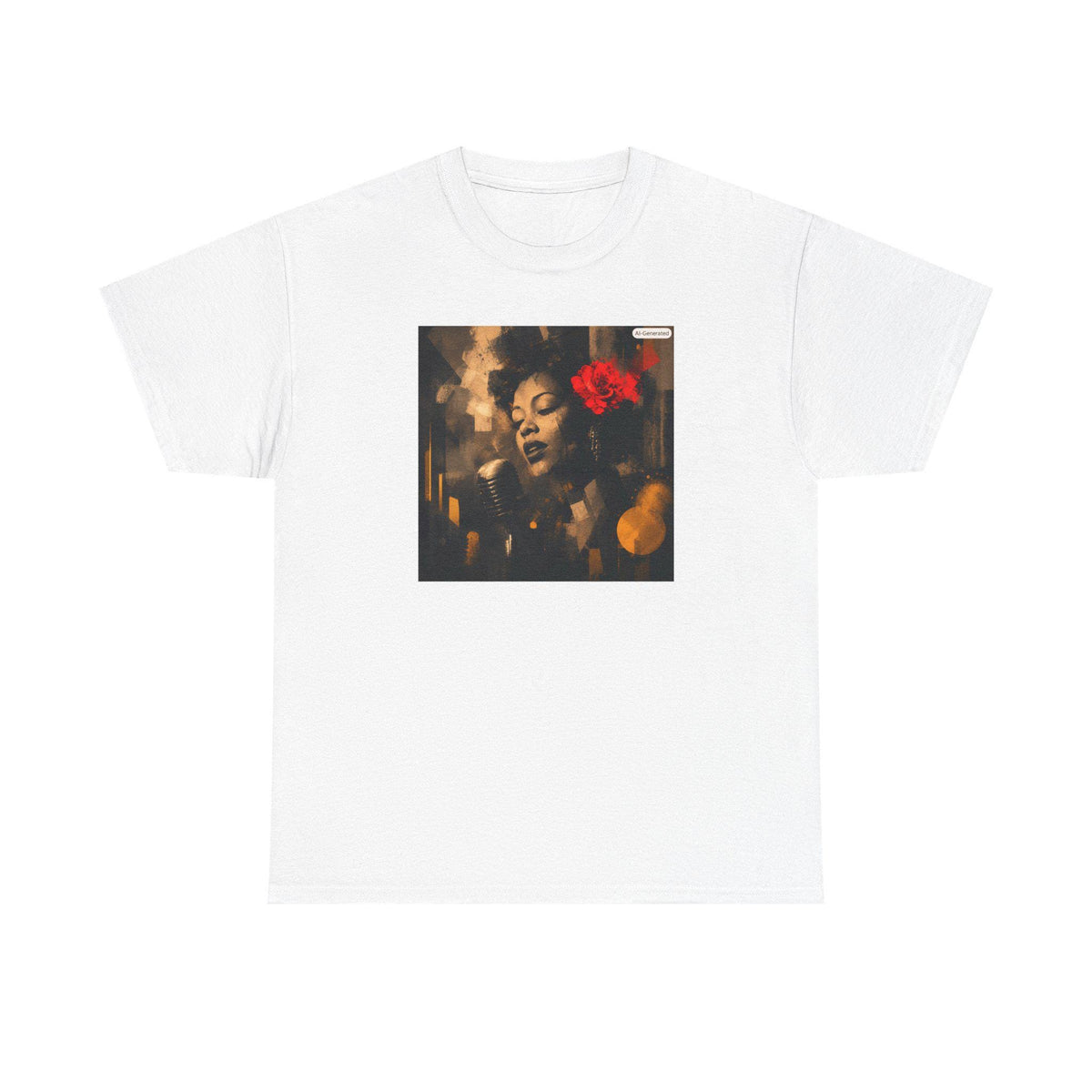 Woman with Red Flower Graphic Tee | Vintage Portrait, Smoky Mood