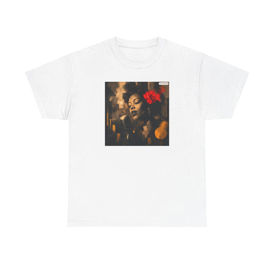 Woman with Red Flower Graphic Tee | Vintage Portrait, Smoky Mood