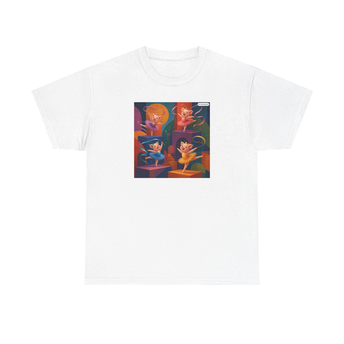 Vintage Cartoon Pig Dance Ballet T-Shirt  Playful Cotton Crew Neck Tee