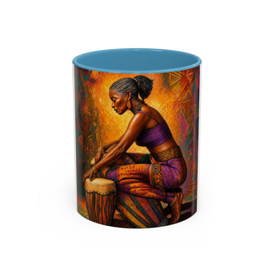 African Drummer Accent Coffee Mug  Vibrant Ethnic Art 11/15oz