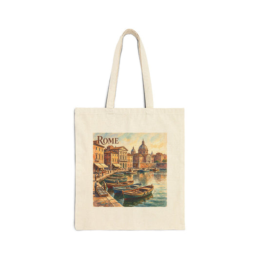 Vintage Rome Canal Artwork Tote Bag | Travel Illustration, Cityscape