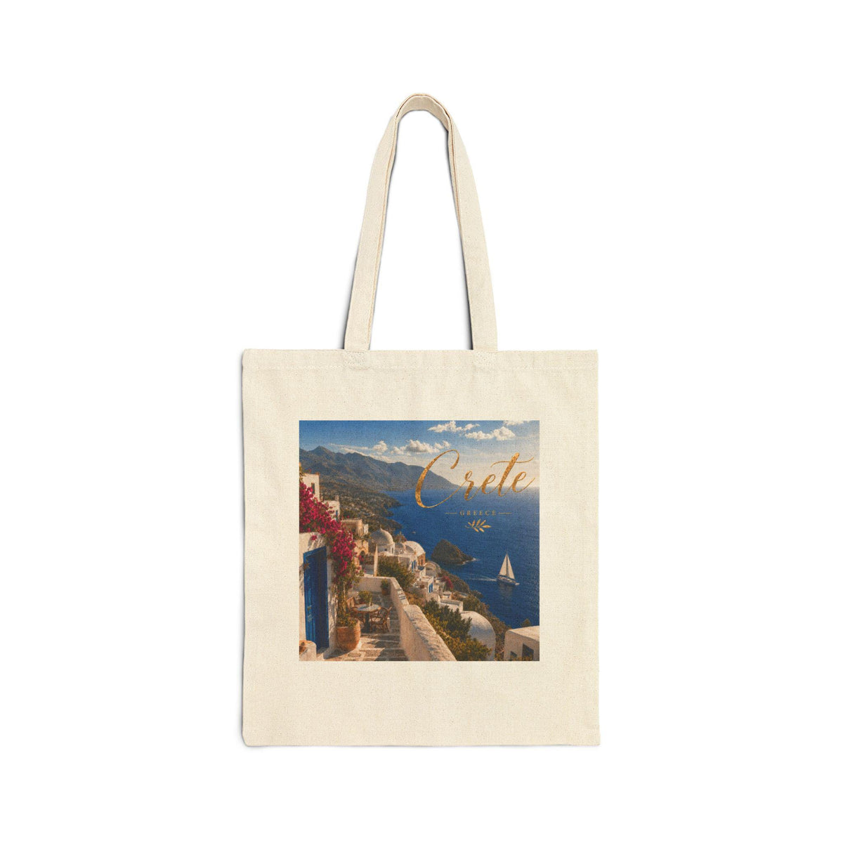 Coastal Mediterranean Seascape Tote Bag | Santorini Clifftop Print