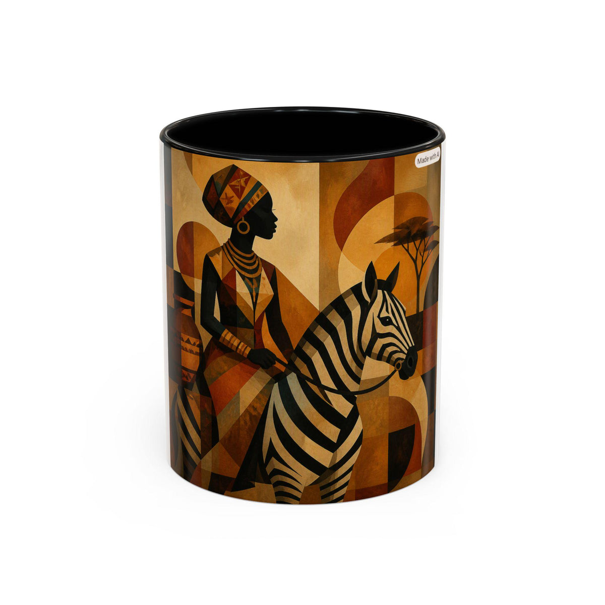 African Safari Zebra and Woman Mug | Accent Coffee Mug 11oz 15oz