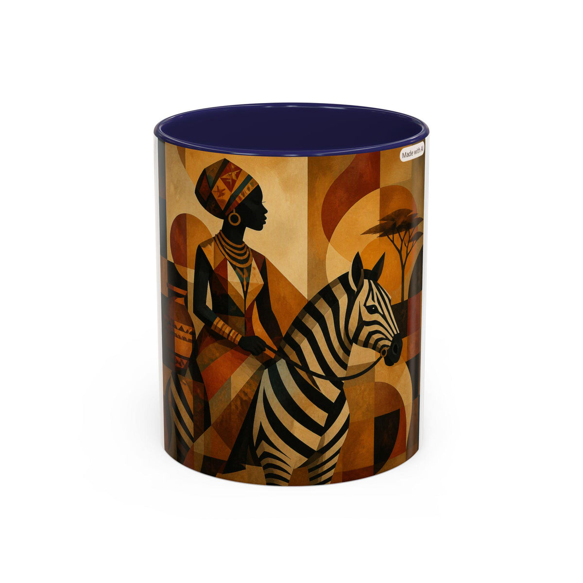 African Safari Zebra and Woman Mug | Accent Coffee Mug 11oz 15oz