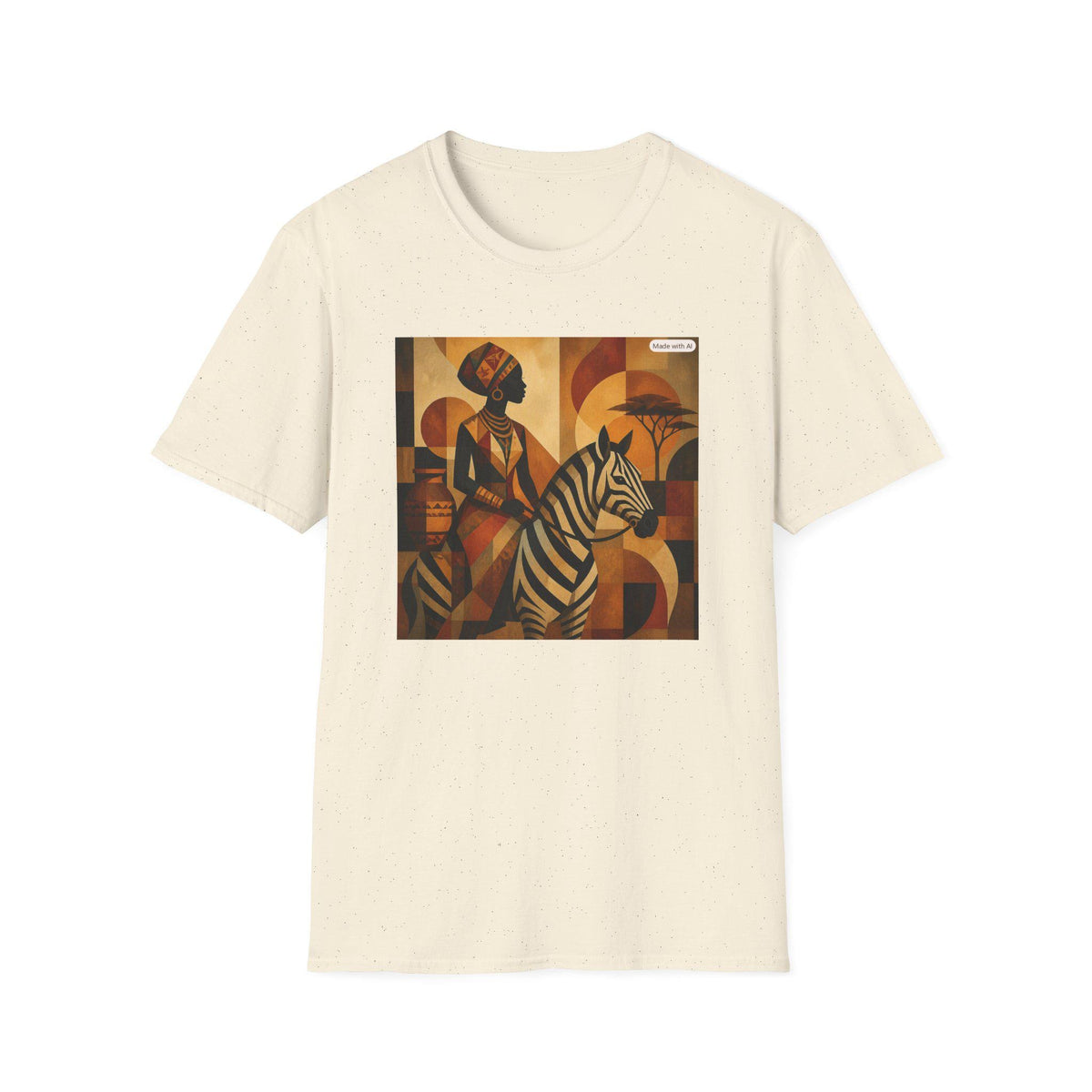 African Woman and Zebra T-Shirt | Abstract Tribal Art, Earth Tones
