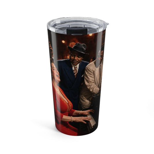 Vintage Jazz Club Scene Tumbler 20oz | Piano Singer Illustration