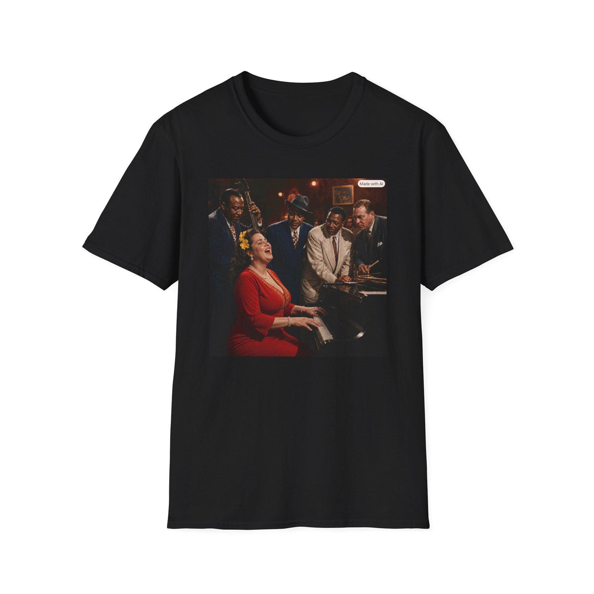 Vintage Jazz Club Scene T-Shirt | Singing Pianist Band