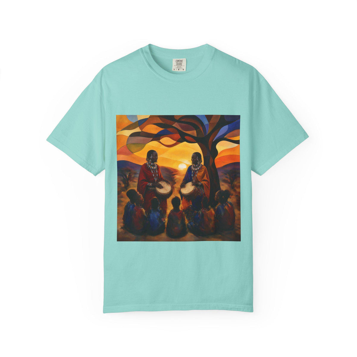 African Drumming Circle T-shirt | Sunset Tree Silhouette