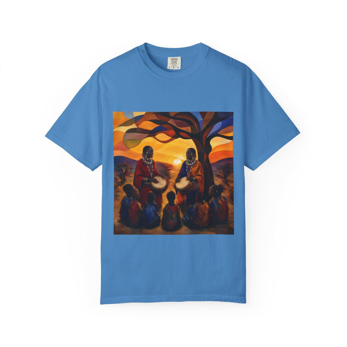African Drumming Circle T-shirt | Sunset Tree Silhouette