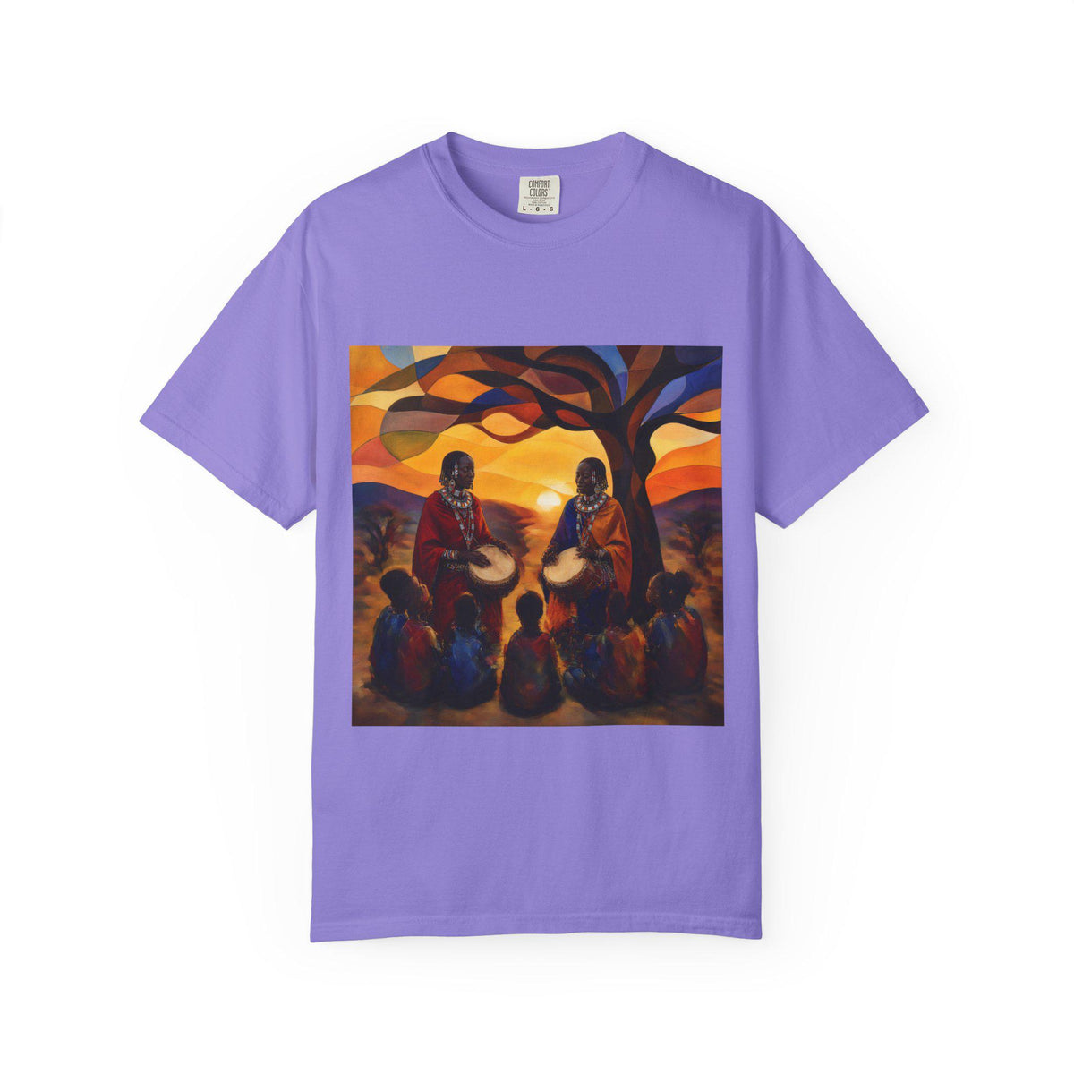 African Drumming Circle T-shirt | Sunset Tree Silhouette
