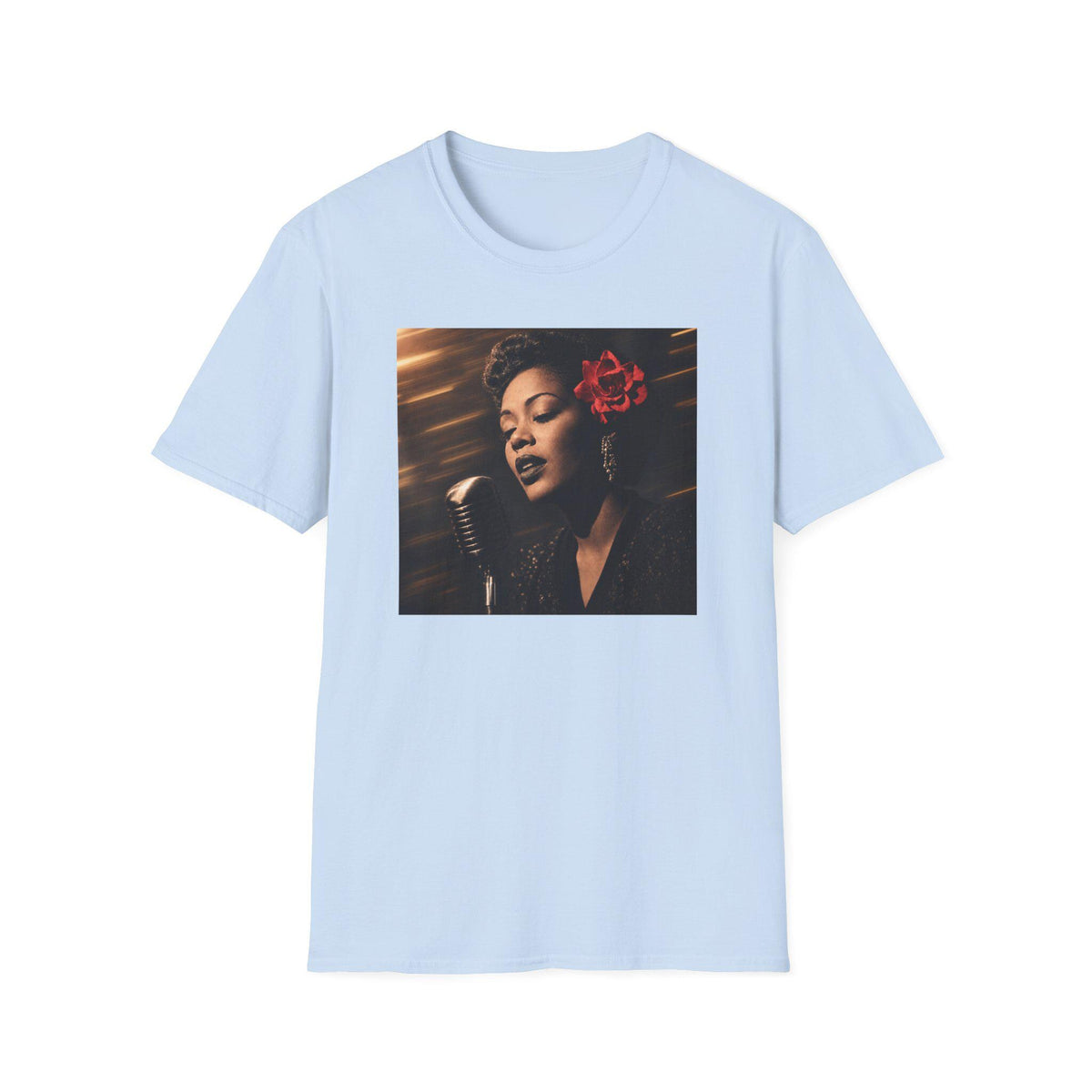 Vintage Jazz Singer T-Shirt  Retro Microphone Portrait with Red Flower