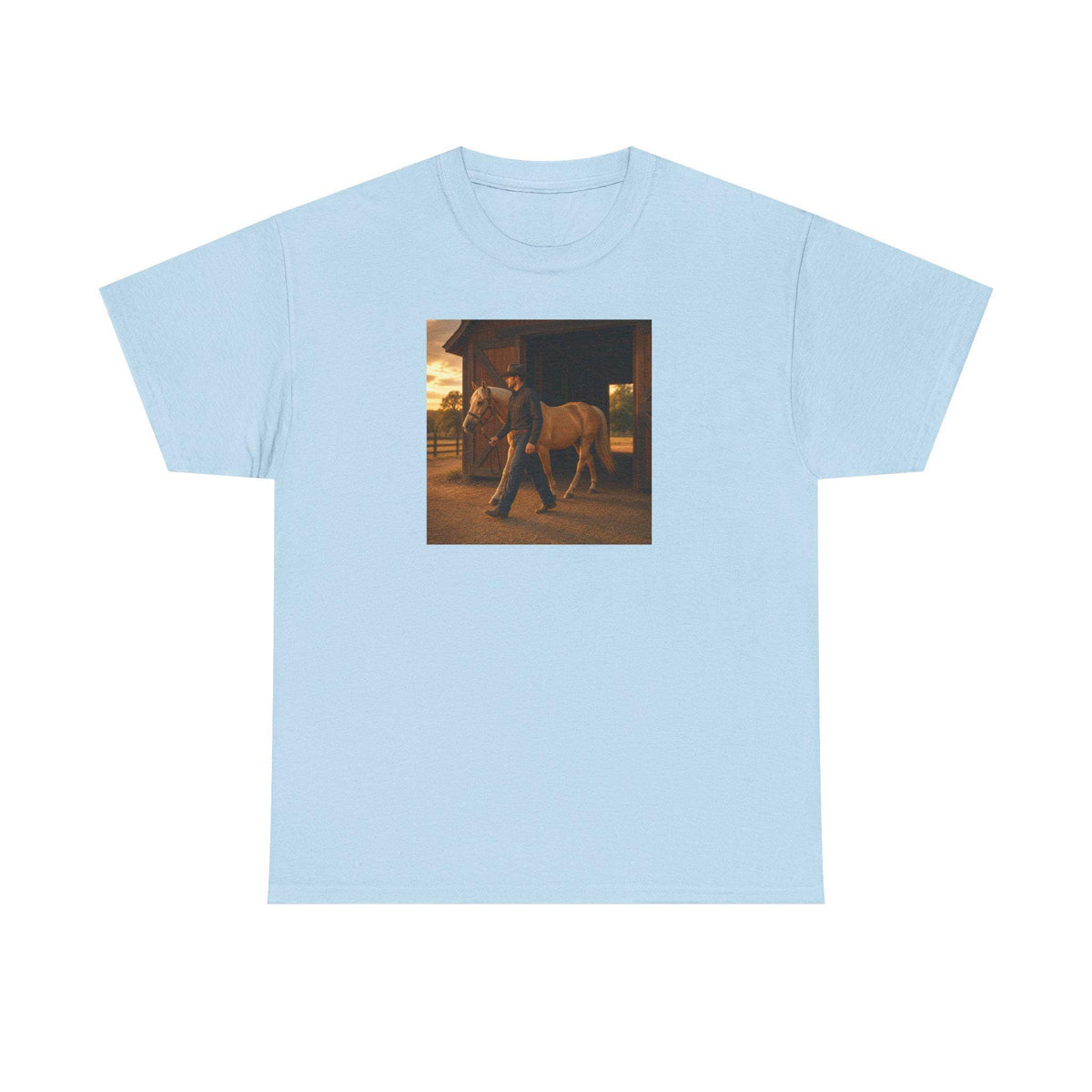 Cowboy and Horse Coming From Barn