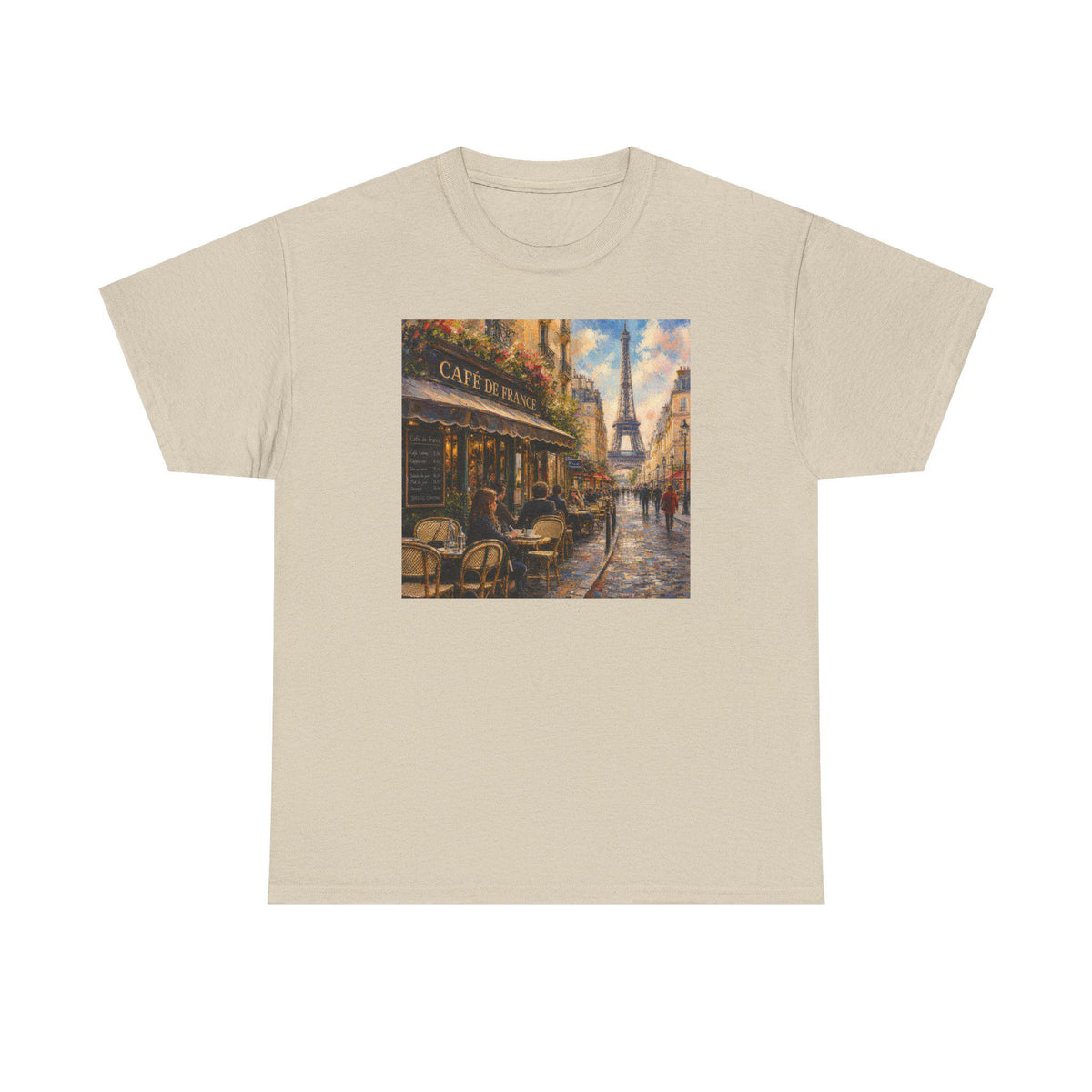 Paris Cafe Street Scene Tee | Eiffel Tower Cityscape, Cozy Autumn Colors