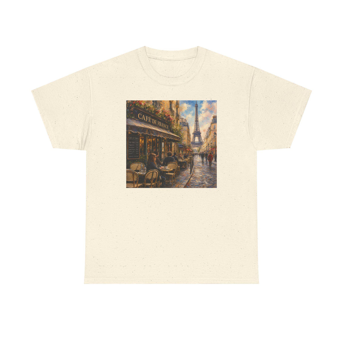 Paris Cafe Street Scene Tee | Eiffel Tower Cityscape, Cozy Autumn Colors