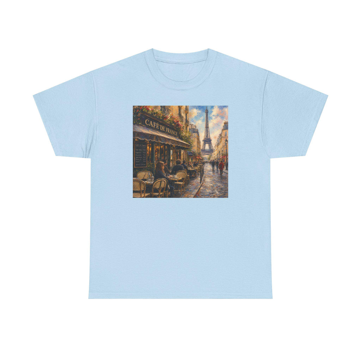 Paris Cafe Street Scene Tee | Eiffel Tower Cityscape, Cozy Autumn Colors
