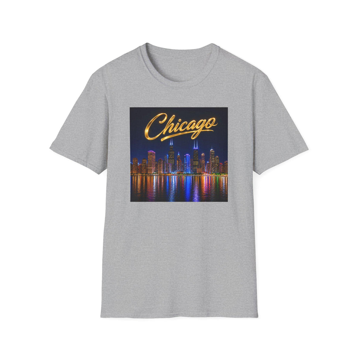 Chicago Skyline T-Shirt  Retro Script City Nightscape Tee