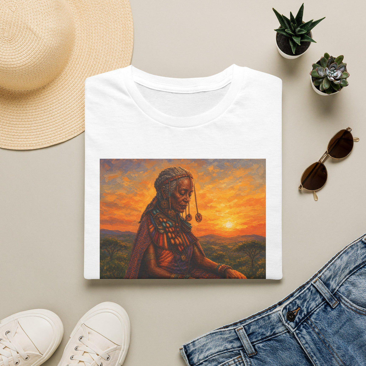 T-Shirt  Native Woman at Sunset Illustration Tee