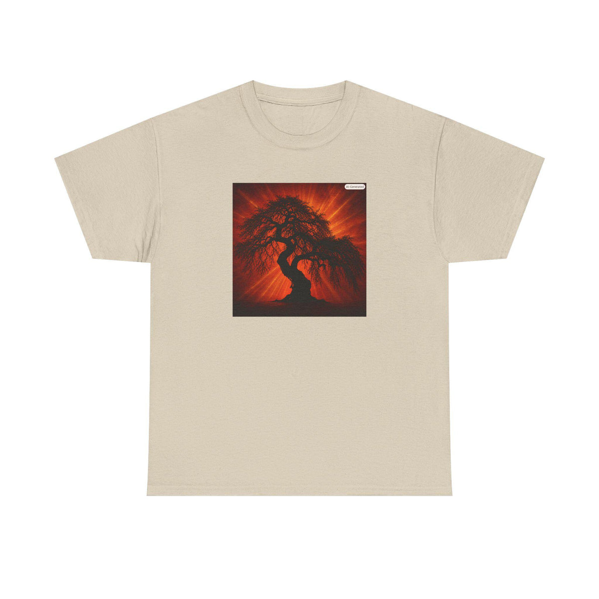 Fiery Bonsai Tree Tee | Zen Tree Silhouette, Sunset Red Graphic Shirt