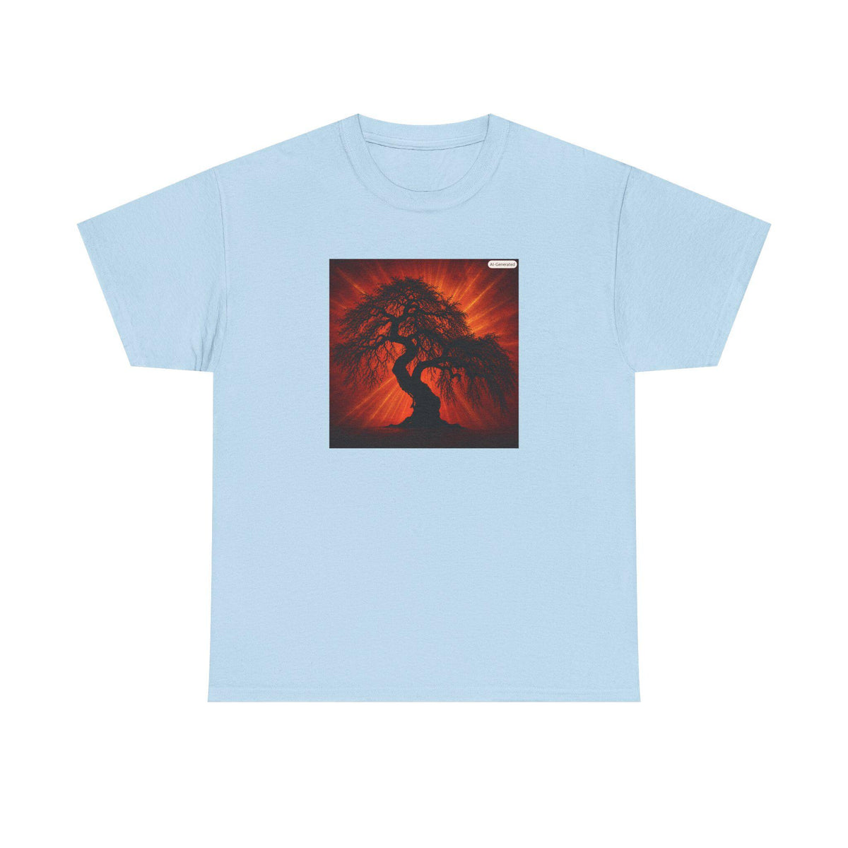 Fiery Bonsai Tree Tee | Zen Tree Silhouette, Sunset Red Graphic Shirt