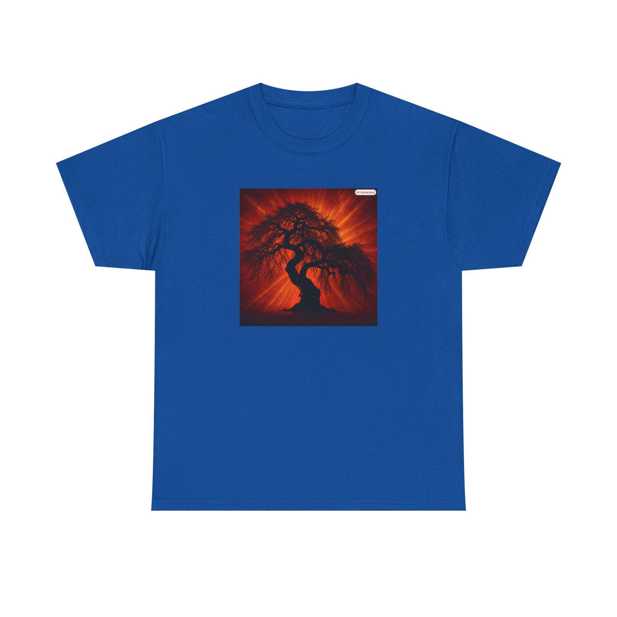 Fiery Bonsai Tree Tee | Zen Tree Silhouette, Sunset Red Graphic Shirt